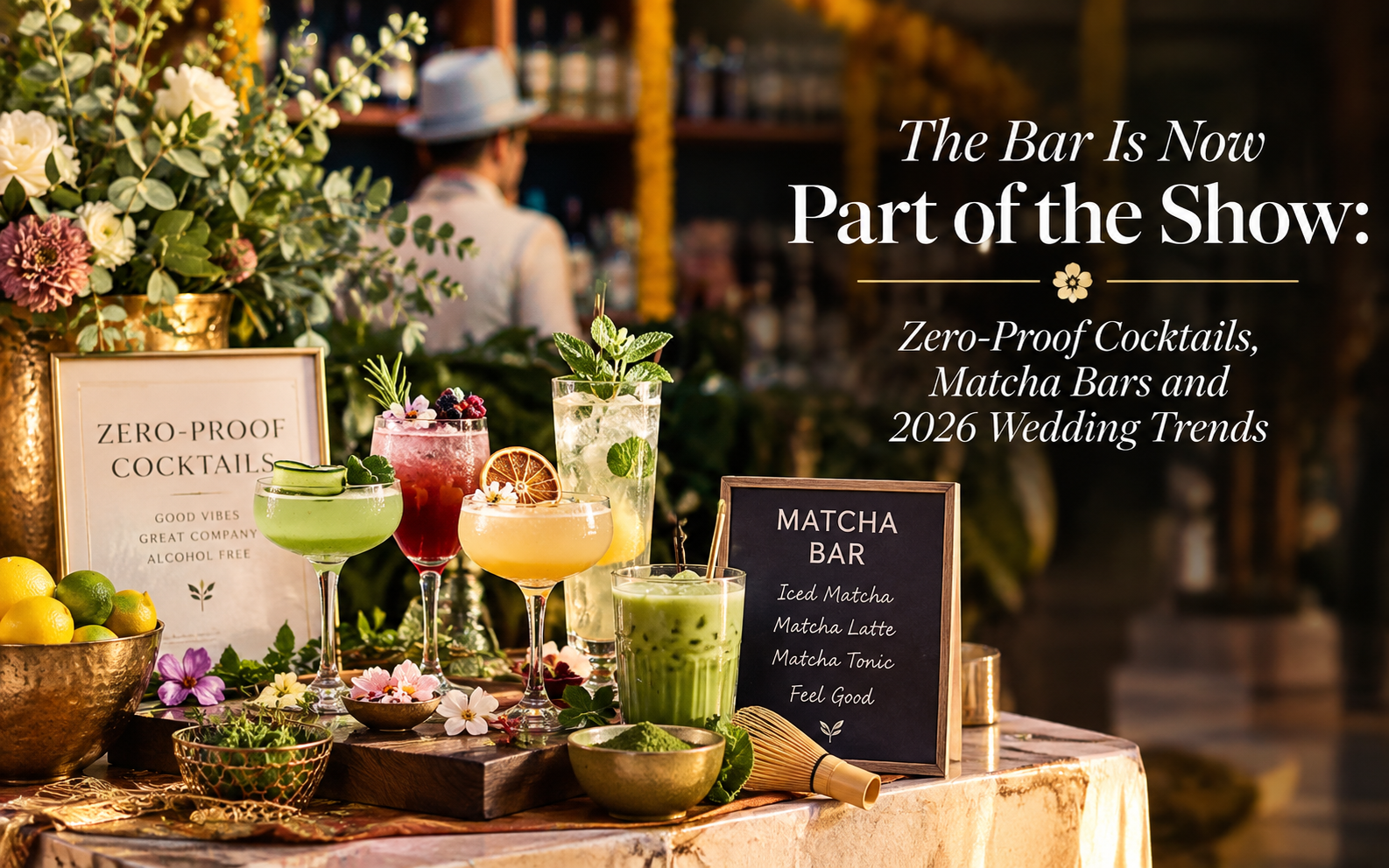 The Bar Is Now Part of the Show: Zero-Proof Cocktails, Matcha Bars and 2026 Wedding Trends